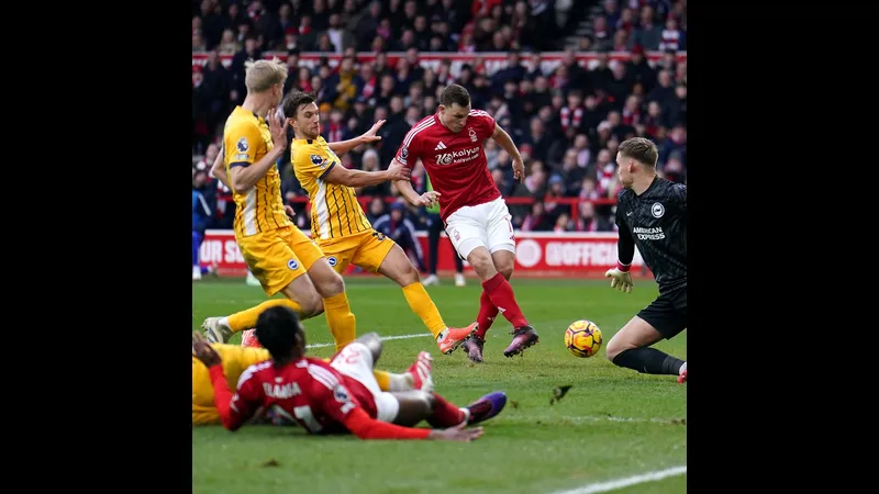 Cầu thủ Nottingham Forest chiến đấu quyết liệt trong trận đấu với Brighton